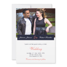 ネイビーブルー&コーラルフォト結婚式招待状