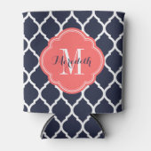 ネイビーブルー&コーラルモロッコモノグラム 缶クーラー (正面)