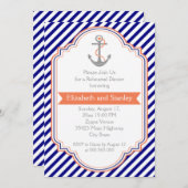 ネイビーブルー、コーラル航海ののリハ結婚ーサルディナー 招待状 (正面/裏面)