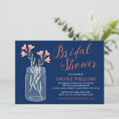 ネイビーブルー コーラル フラワー メイソンジャー ブライダルシャワー 招待状 (スタンド正面)