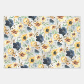 ネイビーブルー&ゴールデンイエロー牡丹&サンフラワーラッピング ラッピングペーパーシート (正面)