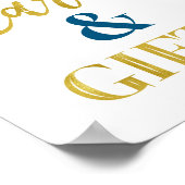 ネイビーブルー ゴールドのカードとギフト ベビーシャワーサイン ポスター (角)