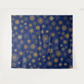 ネイビーブルー & ゴールドの雪の結晶 自撮り写真用背景 タペストリー (正面(横))