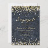 ネイビーブルー+ゴールドグリッターの結婚+婚約 招待状 (正面)