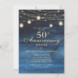 ネイビーブルー ゴールドグリッター 50周年 結婚記念日 招待状