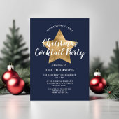 ネイビーブルー ゴールドスター クリスマスコックテールパーティー 招待状