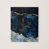 ネイビーブルー&ゴールドフォイルアガテマーブルカスタム文字 ジグソーパズル (縦)