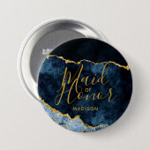 ネイビーブルー&ゴールドフォイルアガテマーブルメイド・オブ・オーナー（花嫁付き添い人） 缶バッジ (正面&裏面)