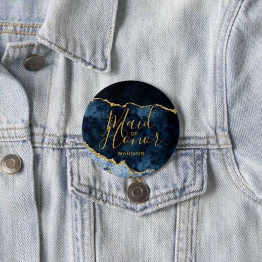 ネイビーブルー&ゴールドフォイルアガテマーブルメイド・オブ・オーナー（花嫁付き添い人） 缶バッジ (インサイチュ)