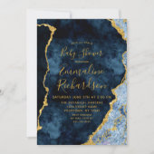 ネイビーブルー&ゴールドフォイルアゲイテベビーシャワー招待状 招待状 (正面)