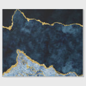 ネイビーブルー&ゴールドフォイルアゲートマーブル ラッピングペーパー (フラット)