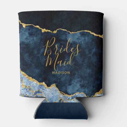 ネイビーブルー&ゴールドフォイルアゲート大理石ブライドメイド 缶クーラー (裏面)