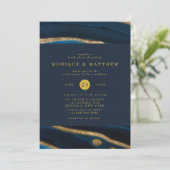 ネイビーブルー&ゴールドフォイルアゲート結婚ズ 招待状 (スタンド正面)