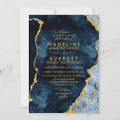 ネイビーブルー&ゴールドフォイルアゲート結婚式招待状 招待状 (正面)