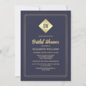ネイビーブルー |ゴールドフォイルブライダルシャワー 招待状 (正面)