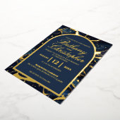 ネイビーブルー&ゴールドフォイルマーブル結婚式招待状 箔シーズンカード (回転した状態)