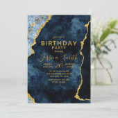 ネイビーブルー&ゴールドフォイル誕生日パーティーの招待状 招待状 (スタンド正面)