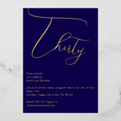 ネイビーブルー&ゴールドフォイル30th誕生日招待状 箔招待状 (正面)