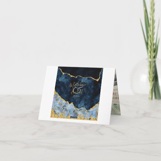 ネイビーブルー&ゴールドフォイルAgate大理石ありがとう写真 サンキューカード (裏面)