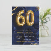 ネイビーブルー ゴールドラメ 60歳の誕生日 招待状 (スタンド正面)