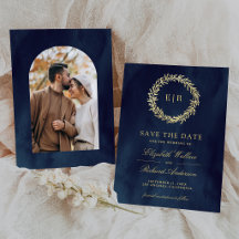 ネイビーブルー ゴールドリーフ ブランチ 結婚式の写真