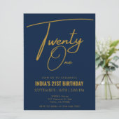 ネイビーブルー&ゴールド21歳の誕生日 招待状 (スタンド正面)