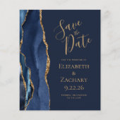 ネイビーブルー+ゴールド+アゲートの節約Save the Date (正面)