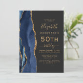 ネイビーブルー ゴールド アゲート ダーク 50歳の誕生日パーティー 招待状 (スタンド正面)