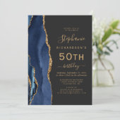 ネイビーブルー ゴールド アゲート ダーク 50歳の誕生日パーティー 招待状 (スタンド正面)