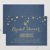 ネイビーブルー ゴールド アンカー 航海 ブライダルシャワー 招待状 (正面/裏面)