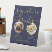 ネイビーブルー ゴールド ウェディング ペット ドッグ シグネチャー ドリンク 台座サイン (インサイチュ)