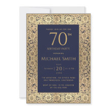 ネイビーブルー ゴールド エレガント ヴィンテージ 70歳 誕生日パーティー