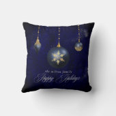 ネイビーブルー ゴールド オーナメント ホリデー クッション (裏面)