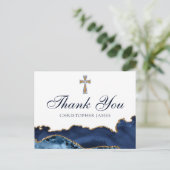 ネイビーブルー ゴールド カスタム キリスト教 十字架 感謝 ポストカード (スタンド正面)