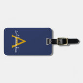 ネイビーブルー ゴールド ガーリー スクリプト モノグラム 名前 現代 ラゲッジタグ (正面横)