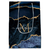 ネイビーブルー ゴールド ギフトバッグ あなたのデザインをパーソナライズ (裏面)