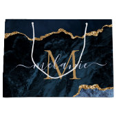 ネイビーブルー ゴールド ギフトバッグ オーダーメイド 名前とイニシャル (正面)