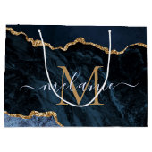 ネイビーブルー ゴールド ギフトバッグ オーダーメイド 名前とイニシャル (裏面)