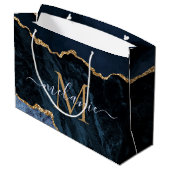 ネイビーブルー ゴールド ギフトバッグ オーダーメイド 名前とイニシャル (裏面アングル)