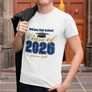 ネイビーブルー ゴールド クラスオブ2026 オーダーメイド 卒業記念 Tシャツ