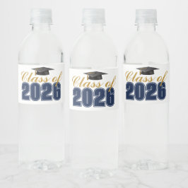 ネイビーブルー ゴールド クラスオブ2026 卒業パーティー ペットボトルラベル