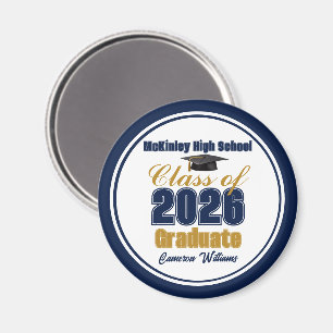 ネイビーブルー ゴールド クラスオブ2026 卒業パーティー マグネット