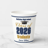 ネイビーブルー ゴールド クラスオブ2026 卒業パーティー 紙コップ (正面)
