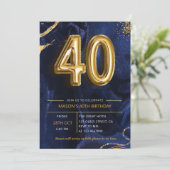 ネイビーブルー ゴールド グリッター サプライズ 40歳の誕生日 招待状 (スタンド正面)
