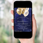 ネイビーブルー ゴールド グリッター スパークル 風船 誕生日 招待状