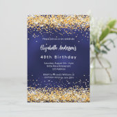 ネイビーブルー ゴールド コンフェッティ プレミアム 誕生日 招待状 (スタンド正面)