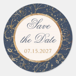 ネイビーブルー ゴールド コンフェッティ Save the Date ラウンドシール