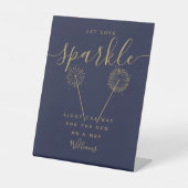 ネイビーブルー ゴールド サインロゴ スクリプト Let Love Sparkle 台座サイン (正面)