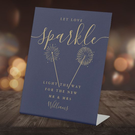 ネイビーブルー ゴールド サインロゴ スクリプト Let Love Sparkle 台座サイン