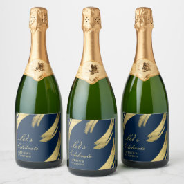 ネイビーブルー ゴールド シック エレガント シャンパン スパークリングワインラベル